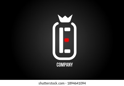E alphabet letter logo for company and corporate in black red and white colors. Creative icon design with king crown. Can be used for a logotype or branding