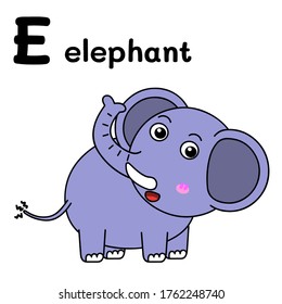 E alphabet Little elephant in the vector