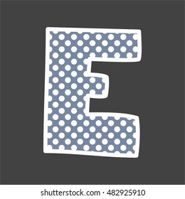 E alphabet vector letter with white and pastel blue polka dots on black background