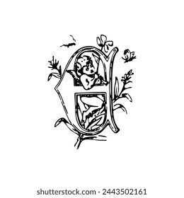 e art antique beauty black botany element garden flower leaf icon design