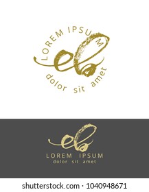 E B. Initials Monogram Logo Design. Dry Brush Calligraphy
