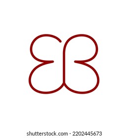 e and b initials. two bold simple letters combining in butterfly symbol. business logo. maroon sign. brand identity design element. vector template. monochrome illustration. text logotype