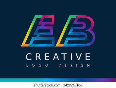 E B Logo. EB Letter Design Vector with Magenta blue and green yellow color.