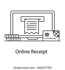 E banking concept, line icon of online receipt vector design 