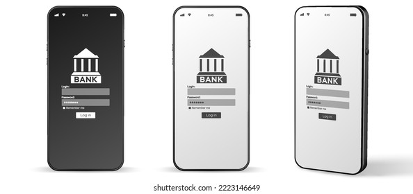 E banking concept. Mobile phone with internet online bank app. Pig bank with hundred dollar bill on white background. Online wallet save money.
