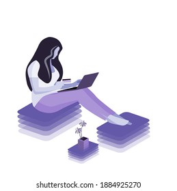 E banking girl paying online payment using her bank card isometric vector