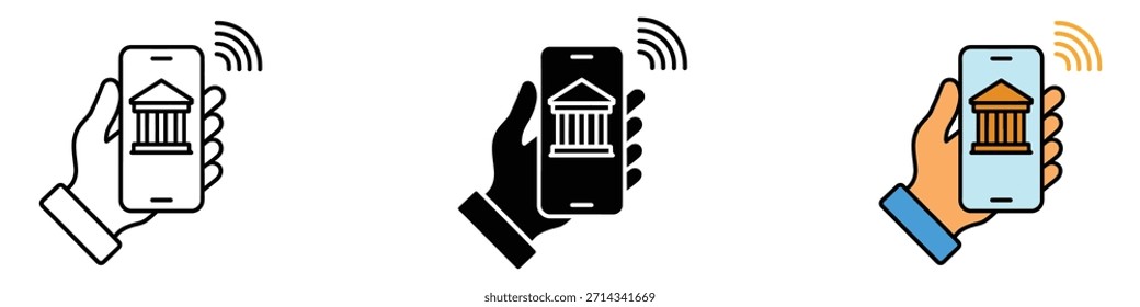 Vector del ícono de la banca electrónica. transacciones bancarias móviles y símbolo seguro de acceso a la tecnología financiera inalámbrica. Ilustración vectorial.