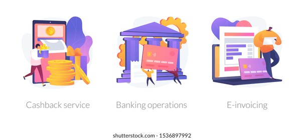 E banking icons set. Return on investment, financial services, internet tax payment. Cashback service, banking operations, e-invoicing metaphors. Vector isolated concept metaphor illustrations