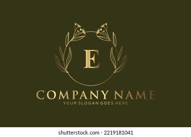 E Beauty vector initial logo gold, handwriting logo of initial signature, wedding, fashion, jewerly, boutique, floral and botanical with creative template for any company or business.