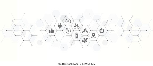 e bike Pedal Electric Cycle banner vector illustration with the website icons and symbol of e bike riding ecological mobility transport concept