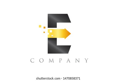 E black yellow gold alphabet letter logo icon design suitable for a company or business
