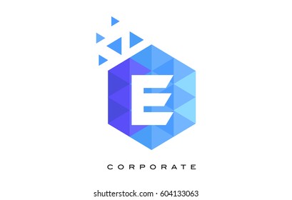E Blue Hexagonal Letter Logo Design with Mosaic Blue Pattern.