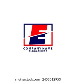 E blue orange alphabet letter logo icon for company and business with slice design