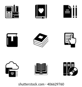 e book and cloud data storage concept icon set on white background