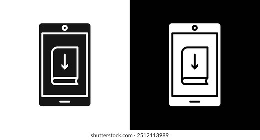 Ícone de download do livro E Conjunto de logotipos preto vetorial de arte de linha