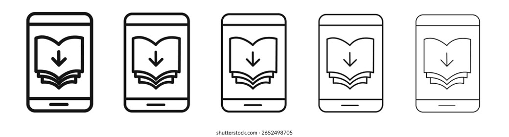 Ícone de download de E book sinal de vetor preto e branco