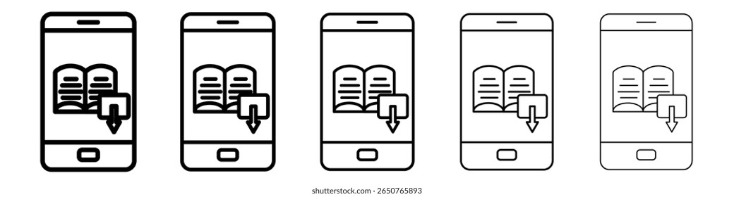 Ícone de download do livro E vetor isolado no fundo branco definido