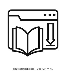 E book download icon Vector symbol or sign set collection in black and white outline