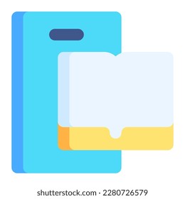 E book in flat icon. Learning, library, online course, phone, computer