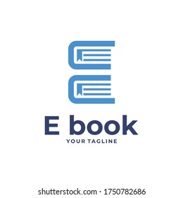 E book logo vector with blue colour white background