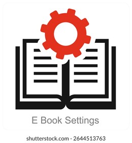 Design de conceito de ícone de vetor de Configurações de Livro E