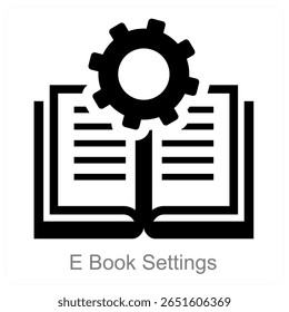 Design de conceito de ícone de vetor de Configurações de Livro E