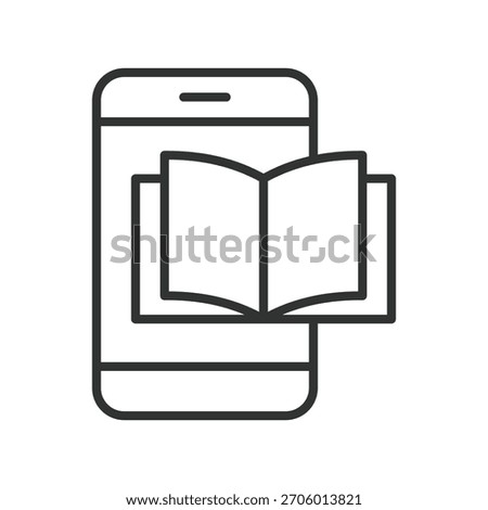 E book smartphone icon in line design. e book, reading app, digital book, mobile library, education, learning, smartphone, ebook reader on white background vector. E book smartphone editable stroke