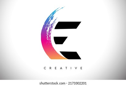 E Brush Stroke Artistic Letter Logo Design with Creative Modern Look and Vibrant Colors Vector Illustration.