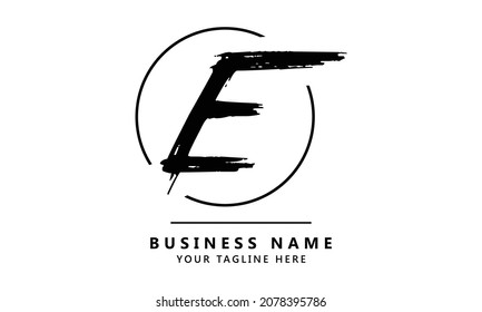 E Brush Stroke Letter Logo Design. Black Paint Logo Letters Icon with Elegant Circle Vector Design.