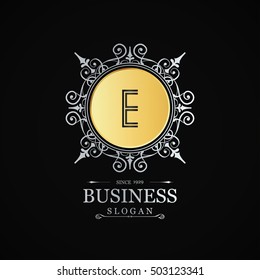 E Business Logo , Monogram design elements, line art logo design. Beautiful Boutique Logo Designs, Business sign, Restaurant, Royalty, Cafe, Hotel, Heraldic, Jewelry Fashion, Wine. Vector illustration