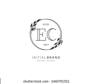 E C EC Beauty vector initial logo, handwriting logo of initial signature, wedding, fashion, jewelry, boutique, floral and botanical with creative template for any company or business.