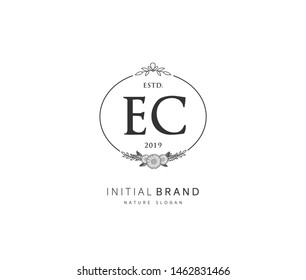 E C EC Beauty vector initial logo, handwriting logo of initial signature, wedding, fashion, jewerly, boutique, floral and botanical with creative template for any company or business.
