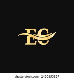 E C Logo Letter monogram Symbol Golden typography vector of creative business initial name Logotype