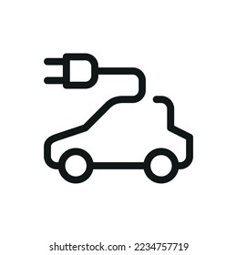 E car isolated icon, electric car silhouette with plug vector icon with editable stroke