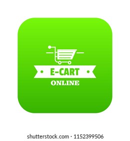 E cart icon green vector isolated on white background