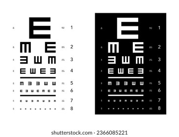 E chart Eye Test Chart tumbling medical illustration. Vector sketch style outline isolated on white and black background. Vision board optometrist ophthalmic for examination Checking optical glasses