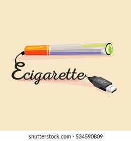 E- Cigarette with USB Cable. concept art - vector illustration