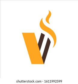 e cigarette vaporize vape logo design vector burning initial V icon symbol graphic