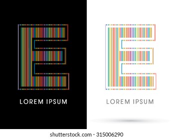 E ,Colorful Font, designed using colorful line graphic vector.