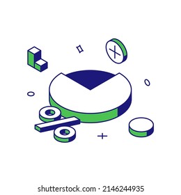 E commerce analyzing circle chart with highlighting sectors 3d icon isometric vector illustration. Business infographic evolutionary scale diagram economy data global trading stock market analysis