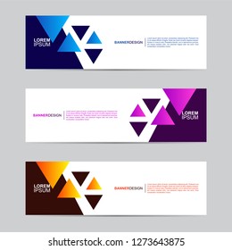 E commerce banner collection with modern style, gradient color, horizontal business banner template with geometric shapes, business background with blue, orange and purple color,vector illustration.
