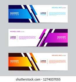 E commerce banner collection with modern style, gradient color, horizontal business banner template with geometric shapes, business background with blue, orange and purple color,vector illustration.