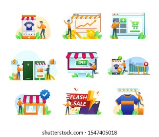 E Commerce Banner Illustration Element Collection