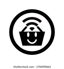 botón de cesta de comercio electrónico con el divertido logo de WiFI e icono vector