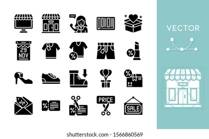 e commerce and Black friday sale icon set