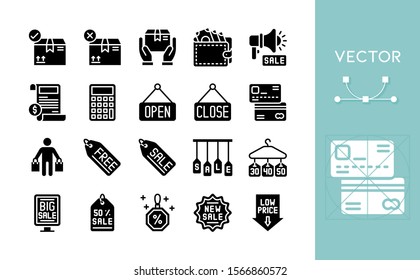 e commerce and Black friday sale icon set