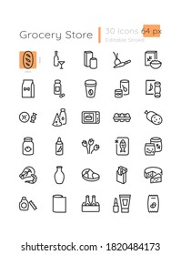 E Commerce Category Linear Icons Set. Dairy Products. Food And Drinks In Store. Customizable Thin Line Contour Symbols. Isolated Vector Outline 64 X 64 Px Illustrations. Editable Stroke