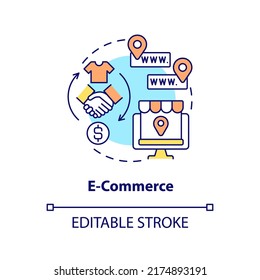 E commerce concept icon. Website layout abstract idea thin line illustration. Selling products online. Ecommerce business. Isolated outline drawing. Editable stroke. Arial, Myriad Pro-Bold fonts used