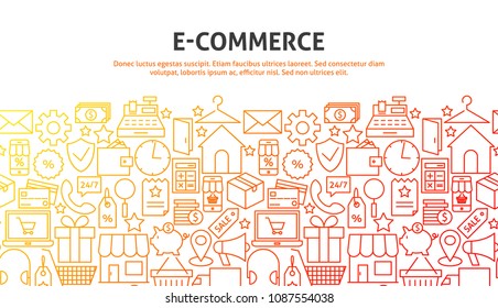 E Commerce Concept. Vector Illustration of Line Website Design. Banner Template.