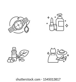 E Commerce Departments Linear Icons Set. Online Shopping Categories. Beauty And Personal Care. Jewelry And Watches. Thin Line Contour Symbols. Isolated Vector Outline Illustrations. Editable Stroke